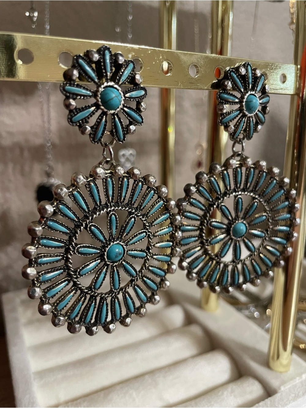Turquoise Floral Drop Earrings - Women Jewelry